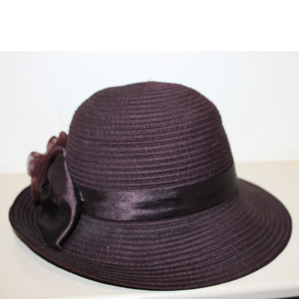 Retro Cloche Hat Women One Size Plum Purple Excellent Floral Satin‎ Trim